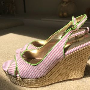 Lilly Pulitzer Pink Seersucker Wedge Never Worn
